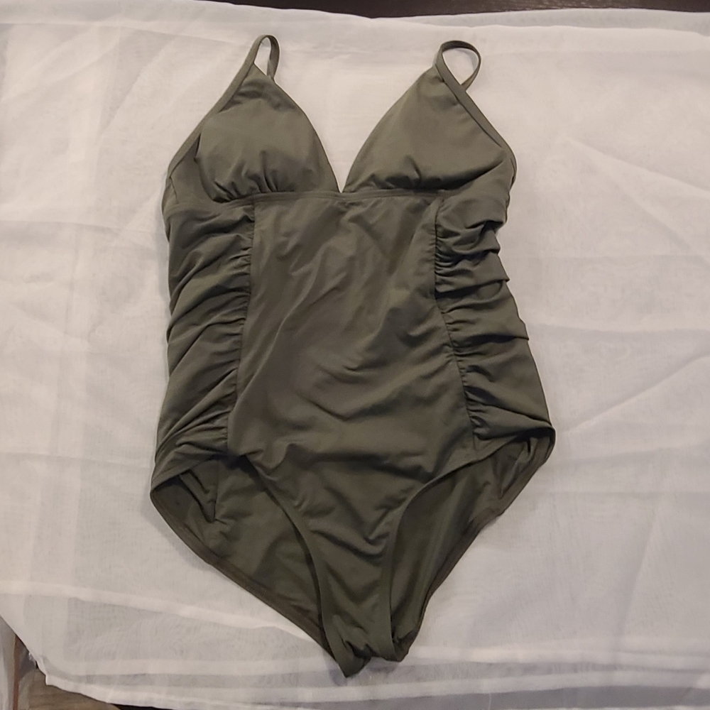 #55- L Space Olive Green One Piece Swim, Size 10